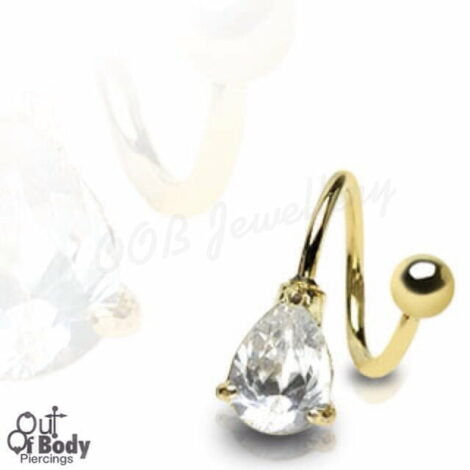 316L Surgical Steel Twist Gold IP With Prong Teardrop Gem