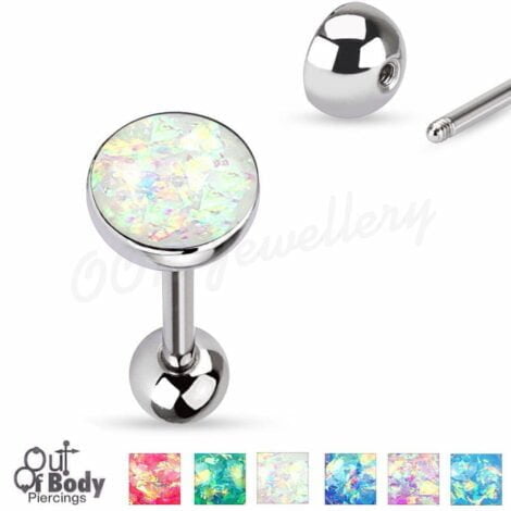 316L Steel Opal Sparkle Set Dome Tongue Barbell
