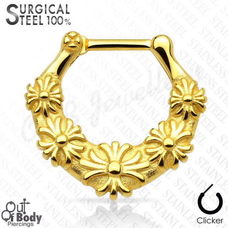 Septum Clicker All 316L Surgical Steel Flower Chain In IP Gold