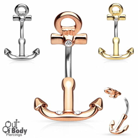 Anchor Belly Ring W/ Gems In Ion Plated Colours