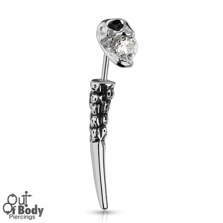 Fake Curved Tribal Skull Taper W/ CZ In Solid Cast Steel