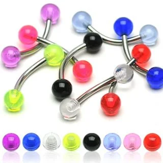 Curved Eyebrow Barbell W/ Clear Acrylic Coloured Balls