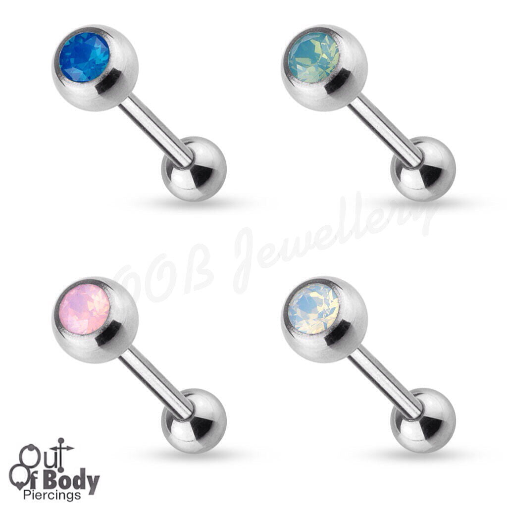 316L Steel Tongue Barbell W/ Natural Opalite Stone Top
