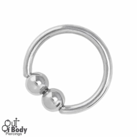 316L Steel Captive Bead Ring W/ Joined Double Ball