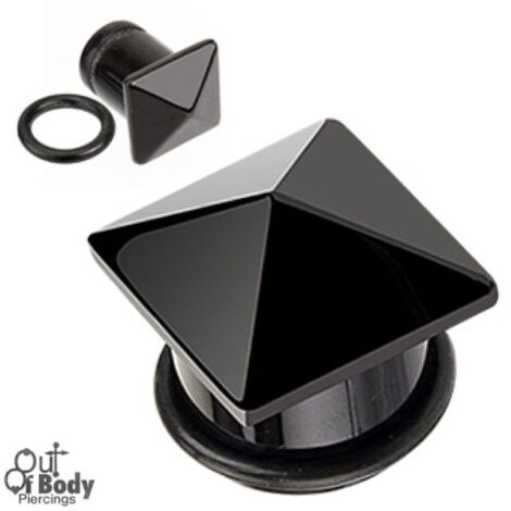 Organic Stone Pryamid Semi-Precious Black Agate Plugs W/ O-Ring
