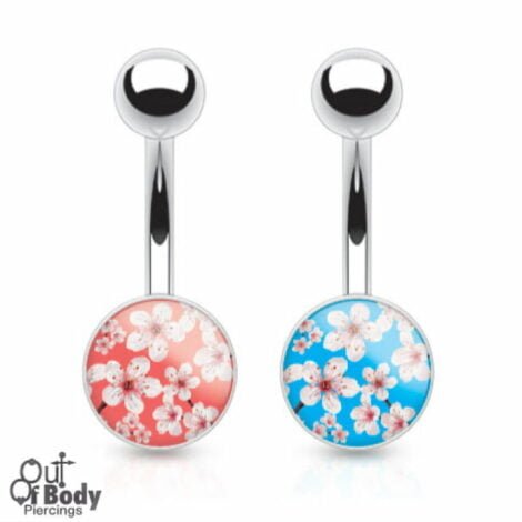 316L Surgical Steel Epoxy Coated Sakura Flower Belly Ring