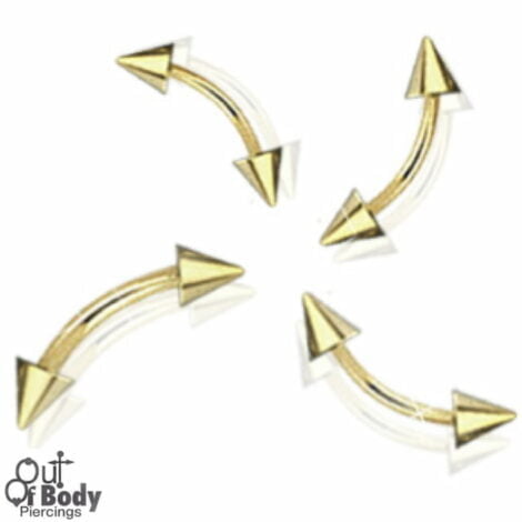 316L Steel Curved Barbell Rook Eyebrow in IP Gold W/ Cone