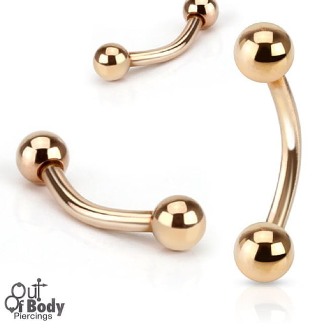 316L Steel Curved Barbell Rook Eyebrow In IP Rose Gold w/ Balls