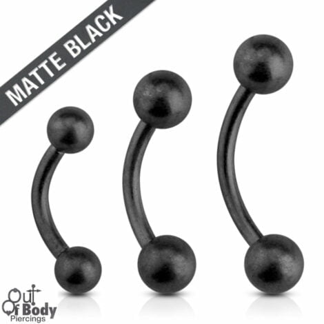 316L Steel Curved Barbell Rook Eyebrow In IP Matte Black W/ Ball