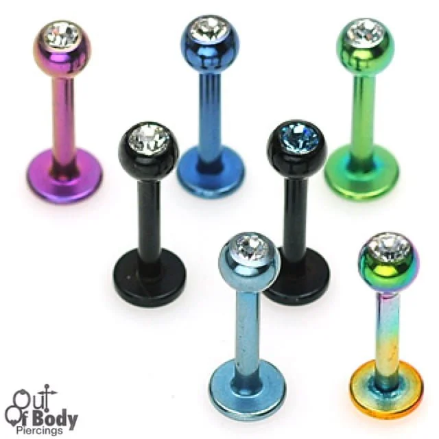316L Steel W/ Ion Plated Titanium Colours CZ Gem Set Ball Labret