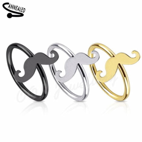 Hoop Nose Ring W/ Mustache Top In IP Titanium