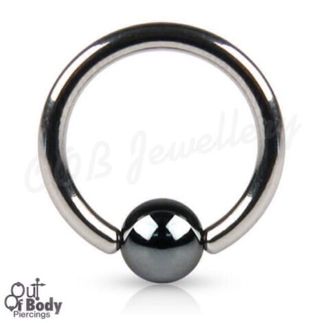 316L Steel Captive Bead Ring W/ Hematite Ball