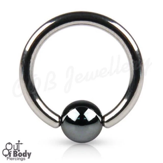 316L Steel Captive Bead Ring W/ Hematite Ball