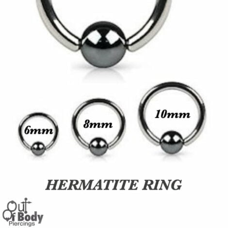 Hoop Captive Bead Nose Ring With Hematite Ball