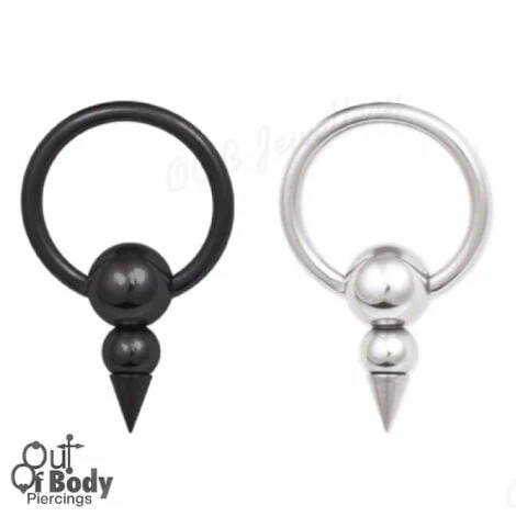 316L Steel Captive W/ Fixed Balls & Cone In Black PVD