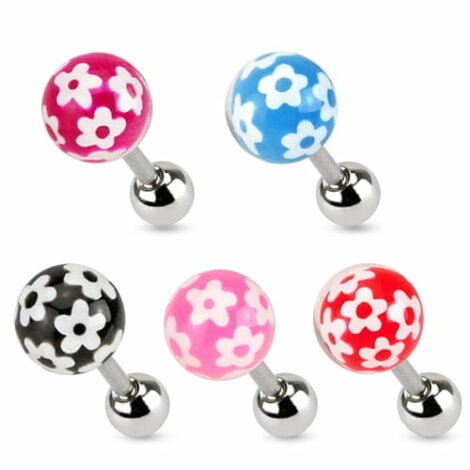 Cartilage/ Tragus Barbell Solid Colour Acrylic Ball W/ Flowers