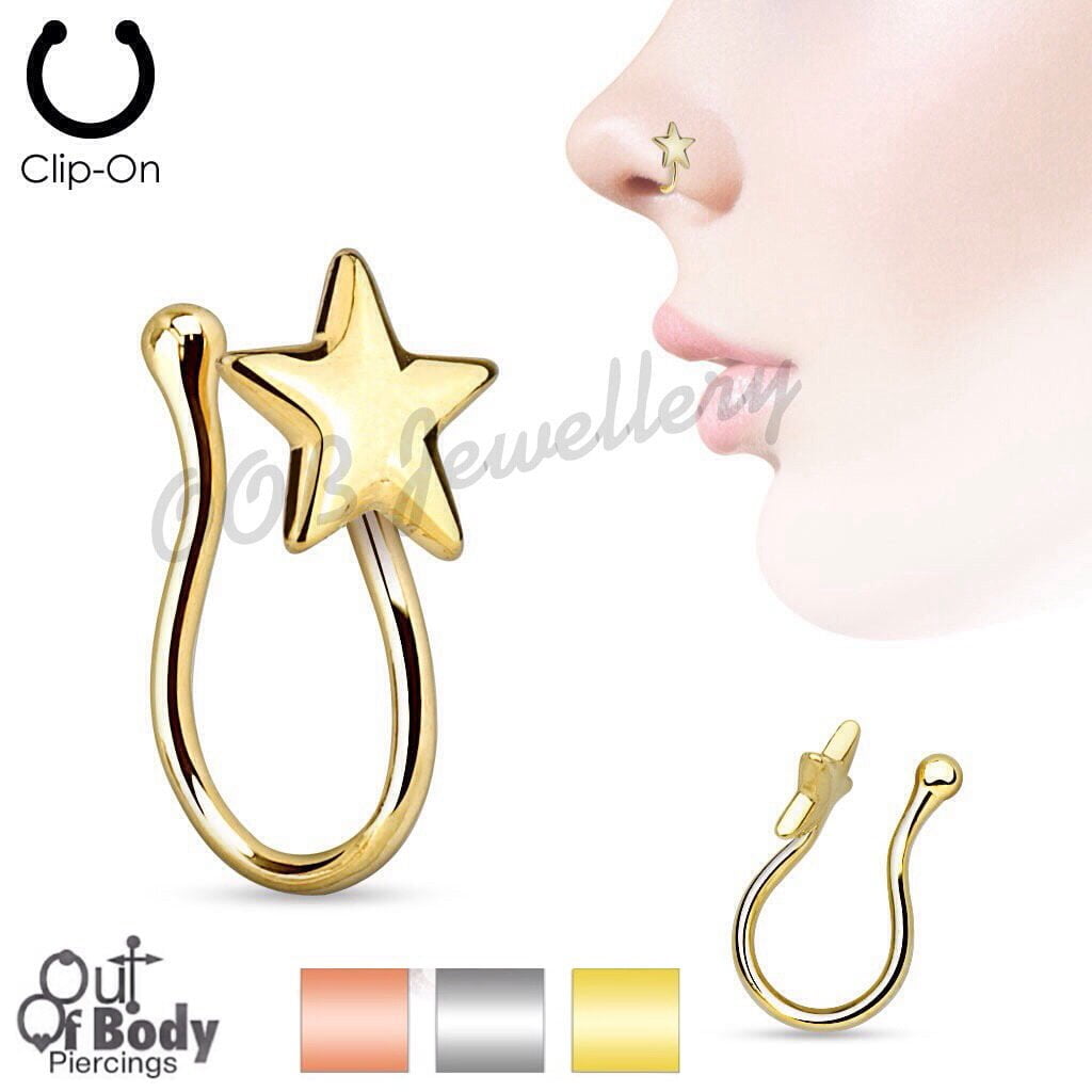 Non Piercing Nose Clip W/ Star In Gold Or Silver Tone