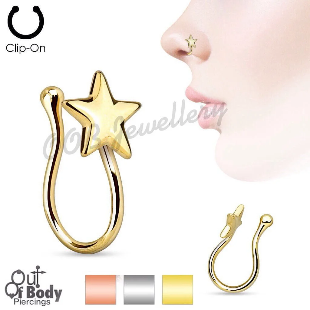 Non Piercing Nose Clip W/ Star In Gold Or Silver Tone