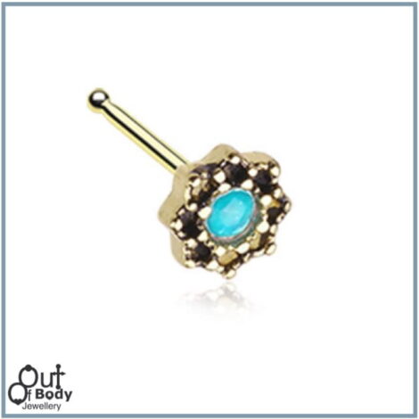 Opal Sparkle Golden Lotus W/ Filigree L-Bend Nose Ring