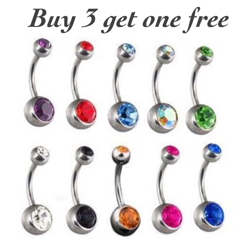 8mm Basic 316L Surgical Steel Belly Ring W/ Double Gem Balls