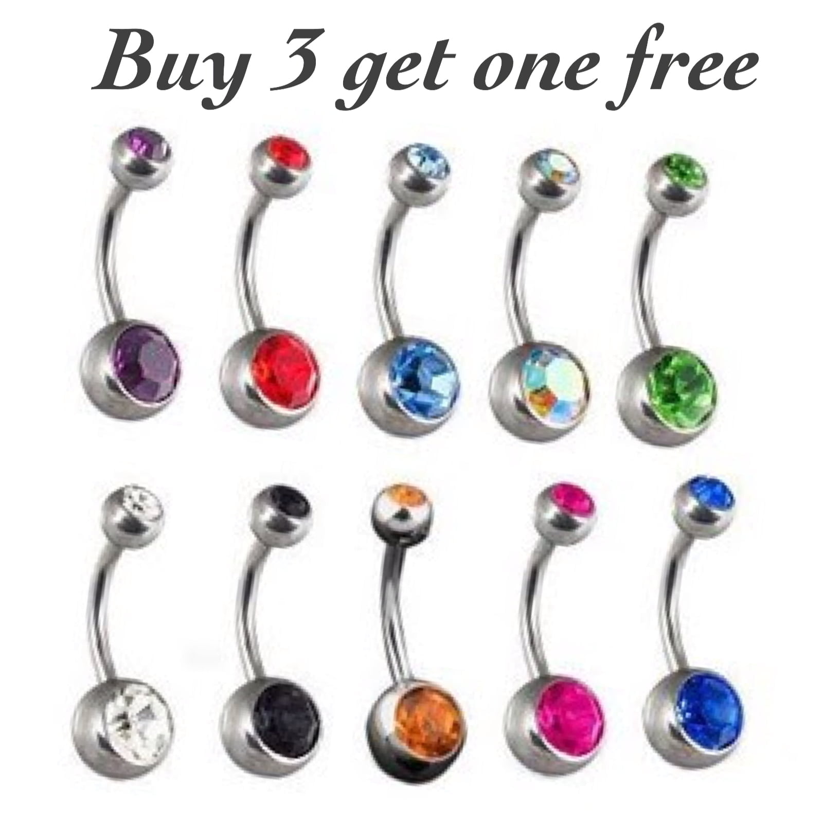 8mm Basic 316L Surgical Steel Belly Ring W/ Double Gem Balls