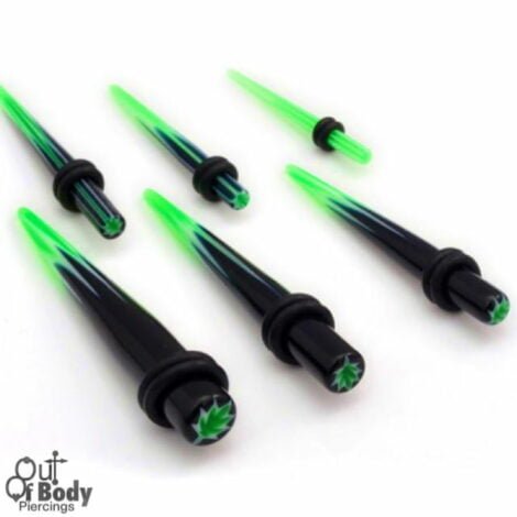 Acrylic Taper Straight Black & Green W/  Leaf Logo