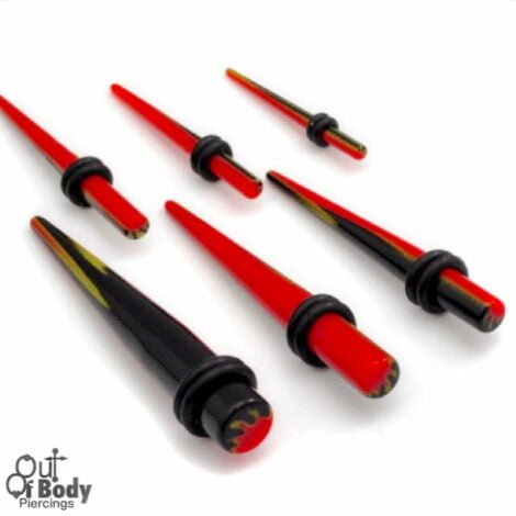 Acrylic Taper Straight Black & Red W/ Flame Logo