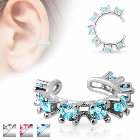 Cartilage/ Helix Ear Cuff Non Piercing CZ Gem Rimmed