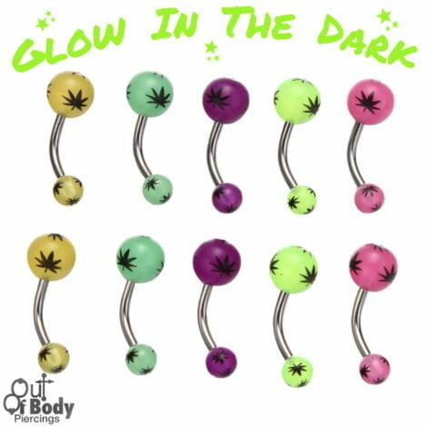 Colourful Acrylic Glow In The Dark Pot Leaf Belly Ring