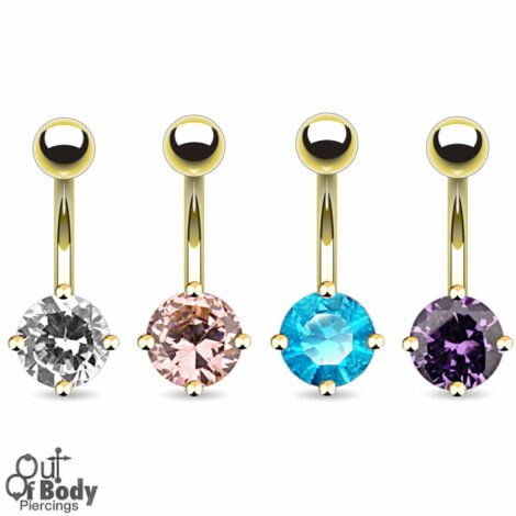 7mm Prong Set Round CZ 14KT Gold Plated Navel Ring
