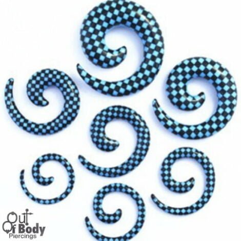 Acrylic Spiral Taper Blue W/ Black Checkered Pattern
