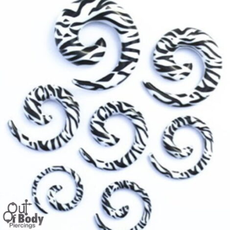 Acrylic Spiral Taper White W/ Black Zebra Print