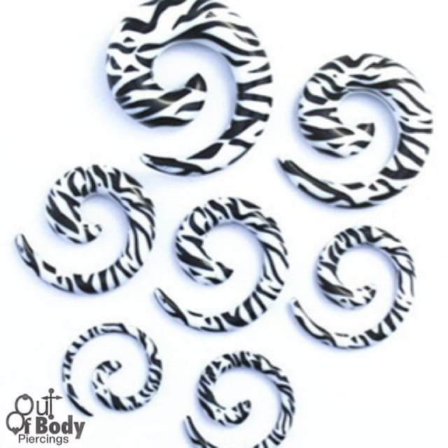 Acrylic Spiral Taper White W/ Black Zebra Print