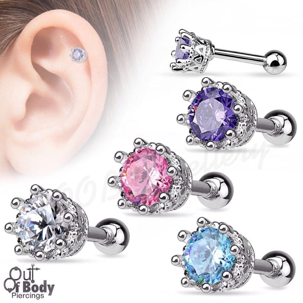 Cartilage/ Tragus Barbell W/ Vintage 8 Prong Set CZ Top