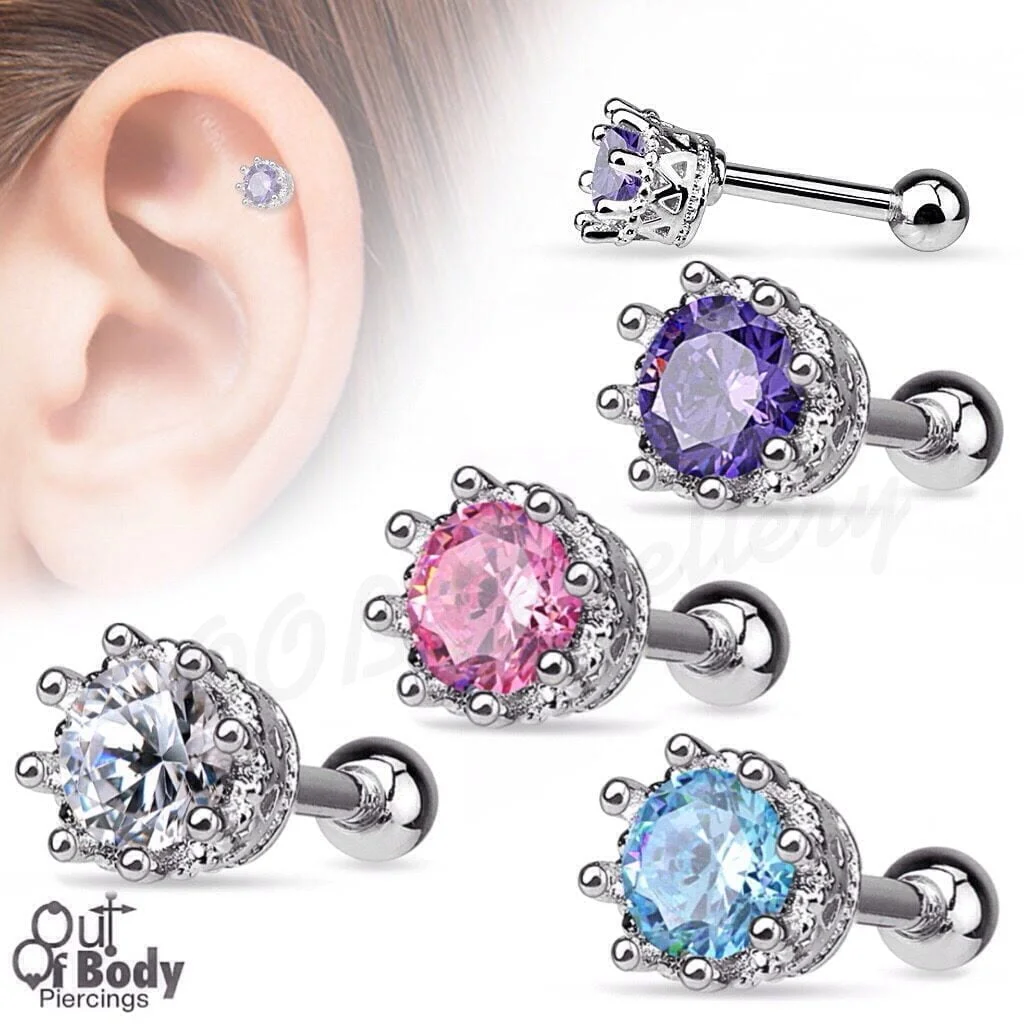 Cartilage/ Tragus Barbell W/ Vintage 8 Prong Set CZ Top