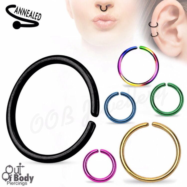 Hoop Nose Ring Rounded Ends W/ Titanium Over 316L Steel