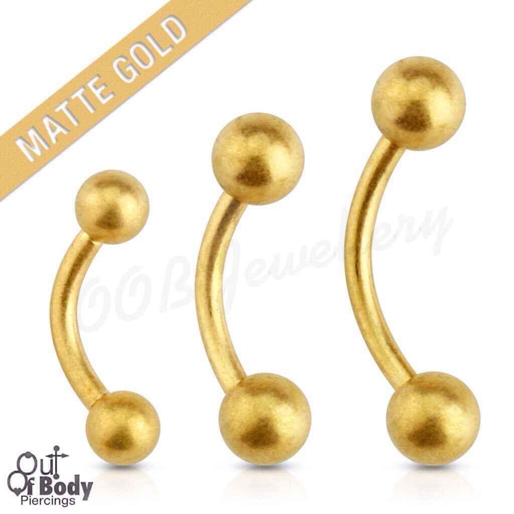 316L Steel Curved Barbell Rook Eyebrow In IP Matte Gold w/ Ball