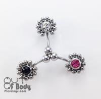 316L Surgical Steel CZ Sunflower Belly Ring