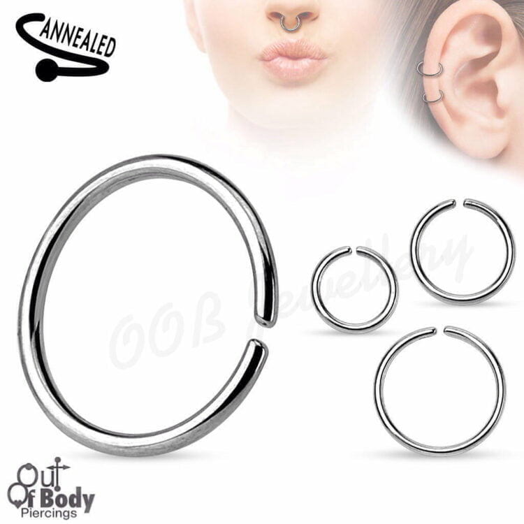 Cartilage Ear/ Septum Hoop Ring Bendable W/ Rounded Ends