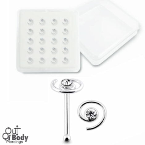 Sterling Silver/. 925 Swirl Top Nose Stud W/ Gem