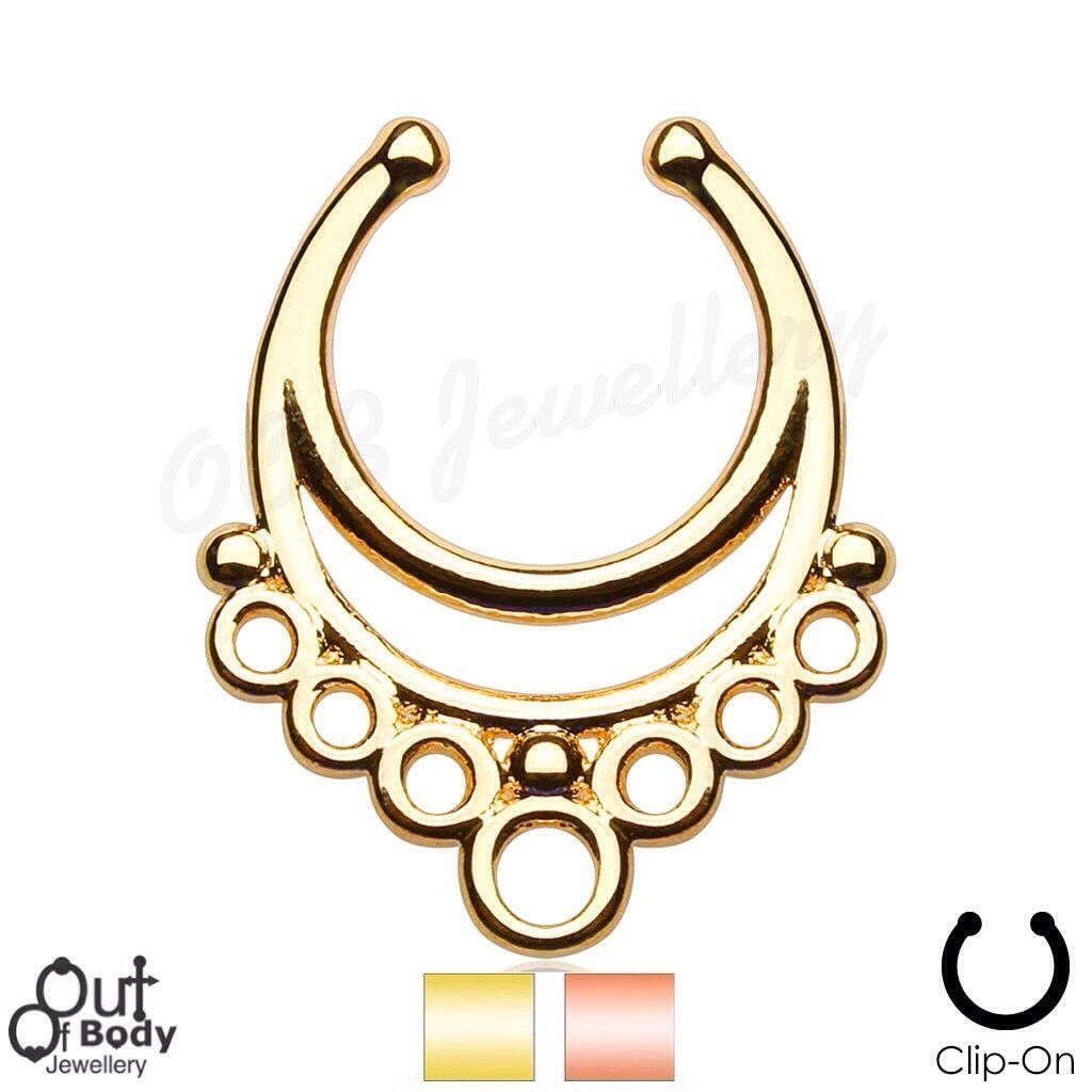 Septum Hanger Aztec Wonders Non Piercing Nose Ring In Gold IP