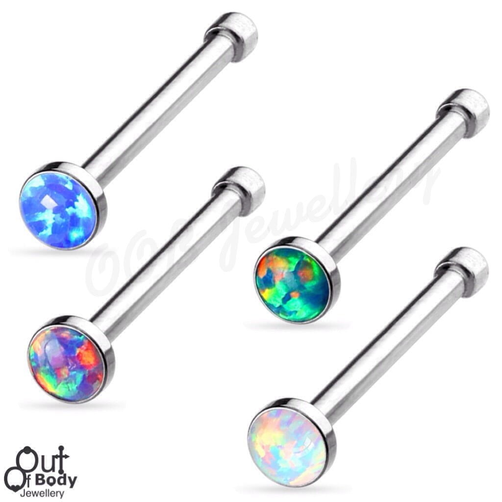 20G Opal Flat Top Nose Stud In 316L Surgical Steel