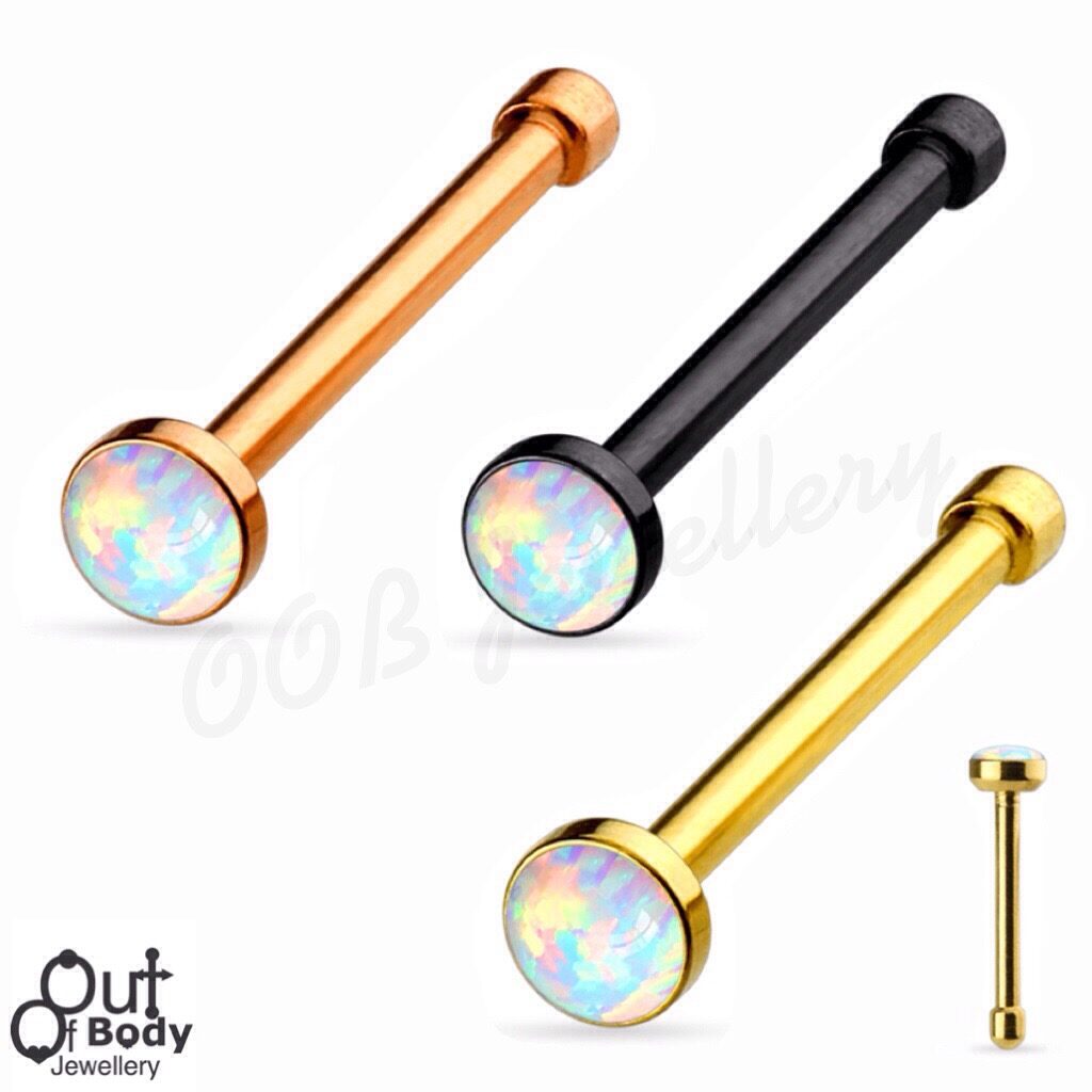 20G Opal Flat Top Nose Stud W/ Titanium PVD Over 316L Steel