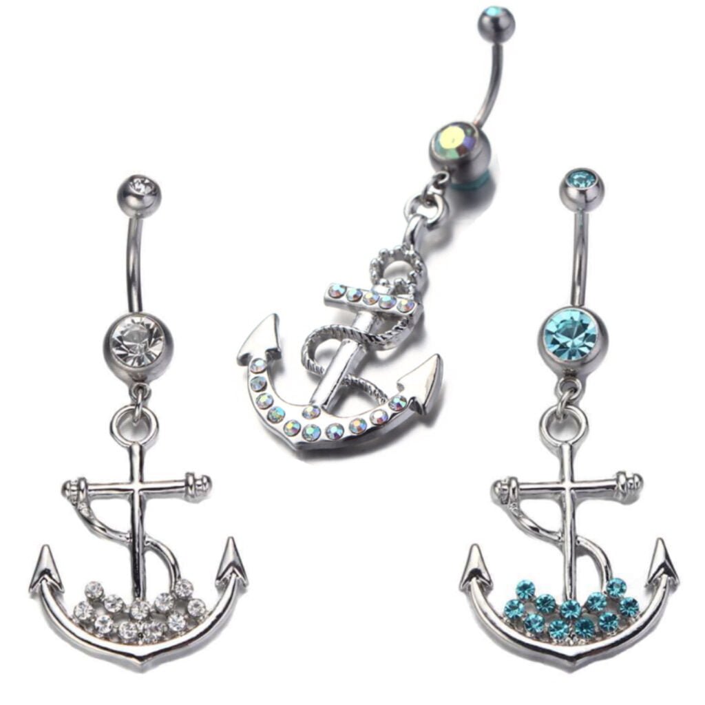 Crystal Paved Dangling Anchor Belly Ring
