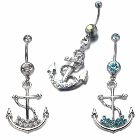 Crystal Paved Dangling Anchor Belly Ring