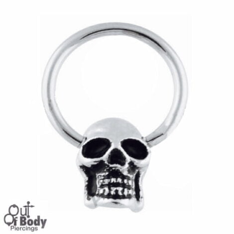 316L Steel Captive Bead Ring W/ Skull Bead