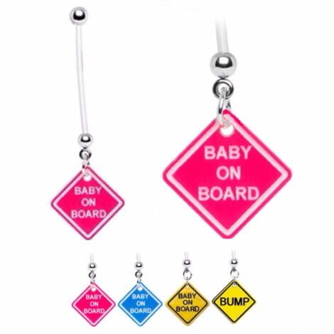 Bioplast Pregnancy Belly Ring W/ Baby Road Sign Charms