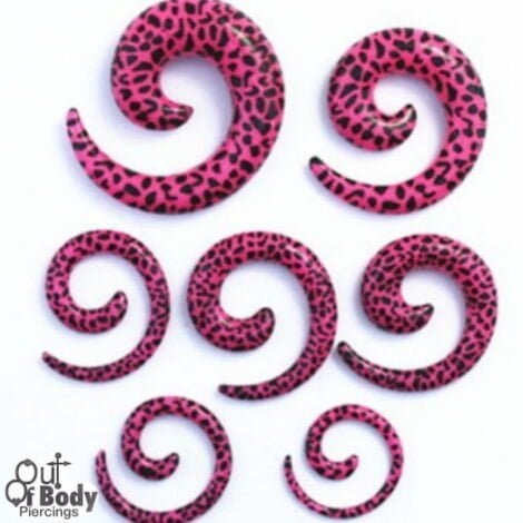 Acrylic Spiral Taper Dark Pink W/ Black Leopard Print