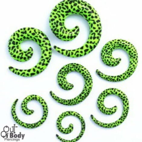 Acrylic Spiral Taper Green W/ Black Leopard Print