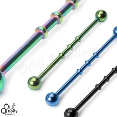 Triple Notched Industrial Barbell Titanium IP 316L Steel